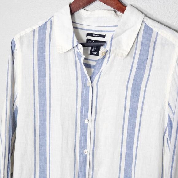 Jones New York Linen Shirt Blue White Striped Size XL Coastal Prep - Picture 3 of 8